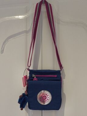 Kipling Compact Navy Crossbody Bag with Pink Trim